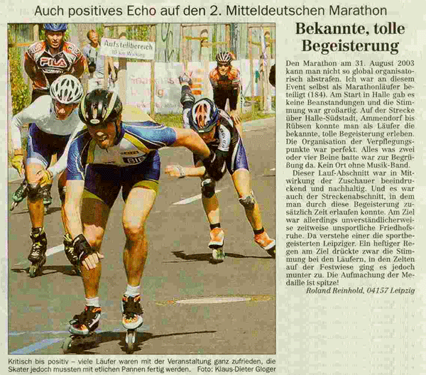 LVZ-Artikel vom 08.09.2003 zum 2. Mitteldeutschen Marathon (MDM) am 31.08.2003