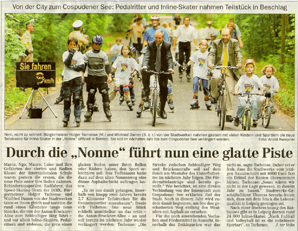 LVZ-Artikel vom 09.09.2003 zur Eröffnung der neuen Inlineskatestrecke im Leipziger Clara-Zetkin-Park